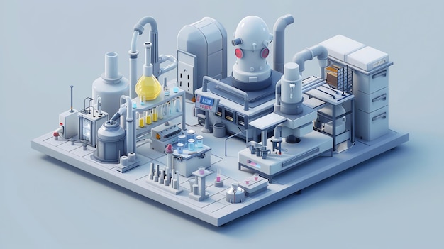 Low poly illustration of a futuristic laboratory with scientific equipment