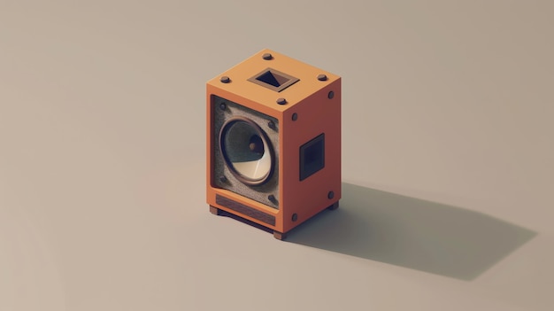 Low poly illustration of a single speaker on a light brown background