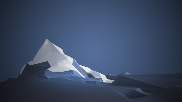 Low-poly image of a mountain with a white glacier at the top. 3d illustration