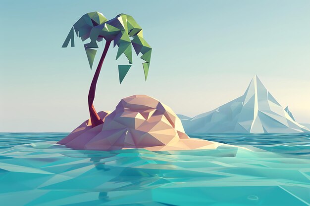 Photo low poly island with palm tree