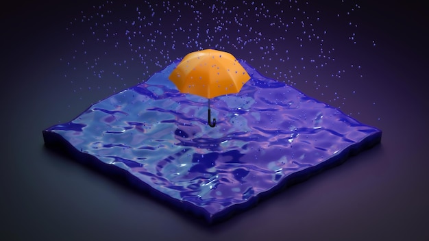 Low poly isometric rain scene 3D Illustration 