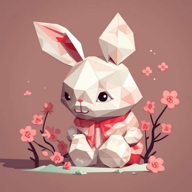 low poly kawaii rabbit japan tshirt vector