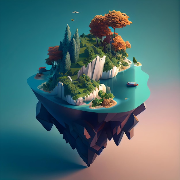 Low poly render of a landscape with a rocks generative ai