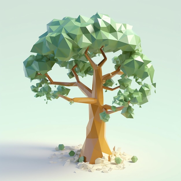 A low poly tree with green leaves and a white base.