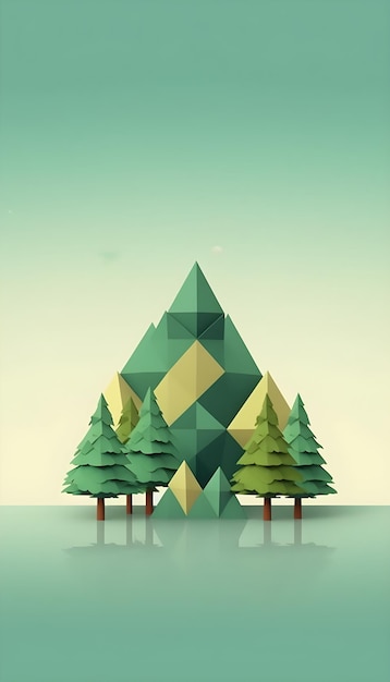 Photo a low polygon tree and diamond shaped object