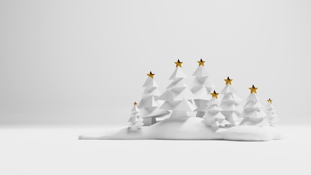 Low polygon with Christmas tree 3d render