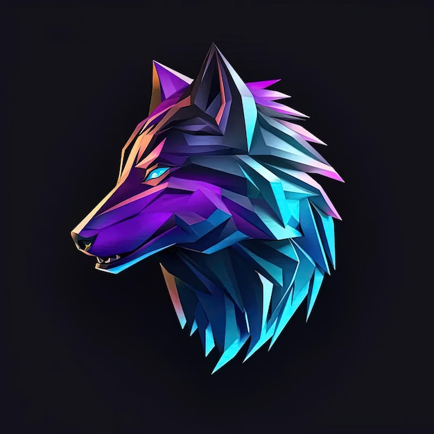 A low polygonal wolf head on a black background