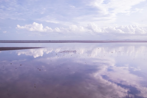 Low tide at sea with blue sky