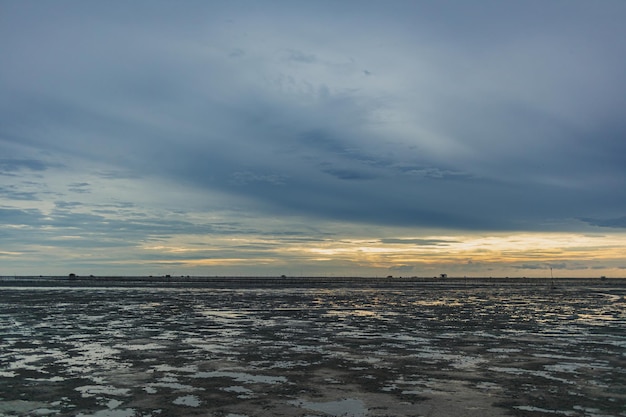 Low tide showing area of mud sea in the evening