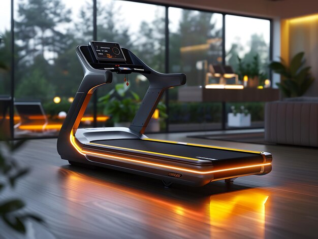 Lowangle perspective modern smart fitness equipment advanced LED interface metallic and