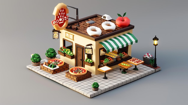 Photo lowpoly 3d render of a cartoonstyle pizza shop