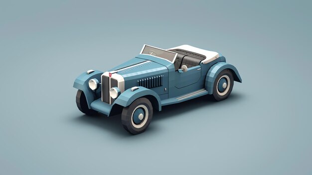 Photo lowpoly 3d rendering of a vintage blue roadster