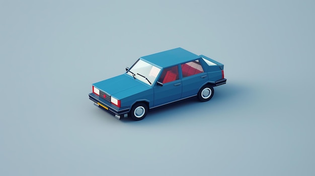 Photo lowpoly blue car rendered against a pale blue background