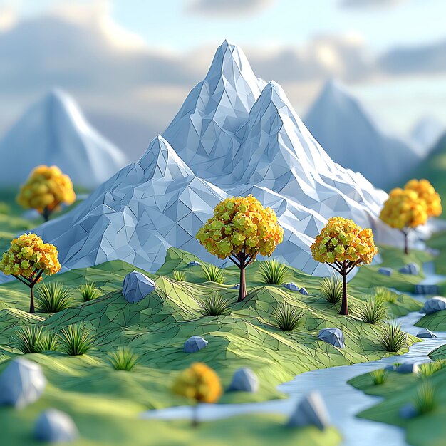 Photo lowpoly geometric landscapes abstract outdoor vistas blocky nature scenes minimalist 3d