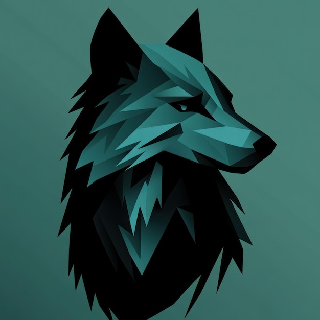 Lowpoly wolf head in teal and black