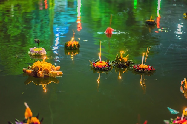 Loy Krathong festival People buy flowers and candle to light and float on water to celebrate the Loy Krathong festival in Thailand