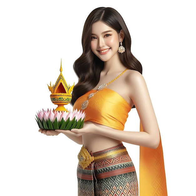 Photo loy krathong girl with white plain background