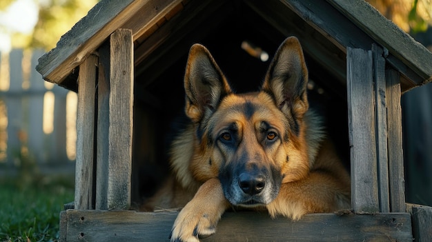 Loyal Dog Waiting in Wooden House