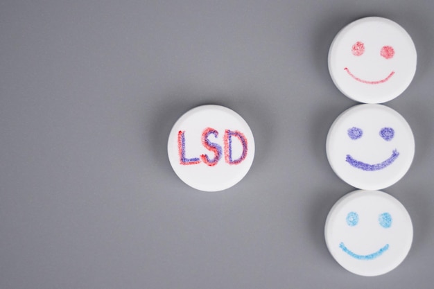 Lsd pills closeup top view medicinal lysergic acid diethylamide