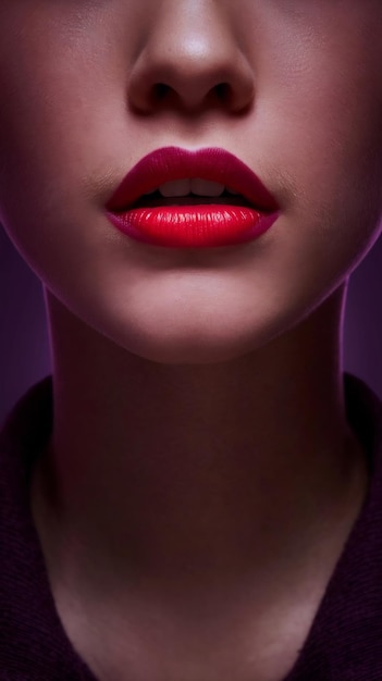 Photo lucious lips cropped shot of a young womans mouth agnst a purple background