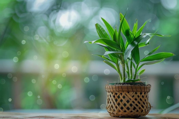 Lucky bamboo Dracaena sanderiana in Flowerpot Closeup Lucky bamboo Macro House Plant