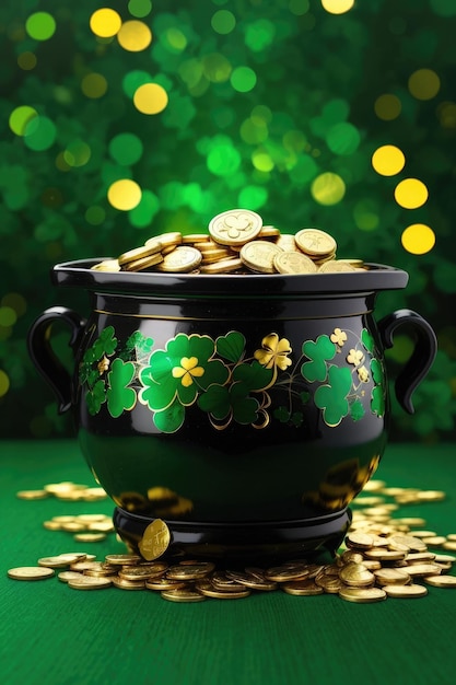 Lucky St Patrick's Day A pot of gold shamrock leaves and festive joy