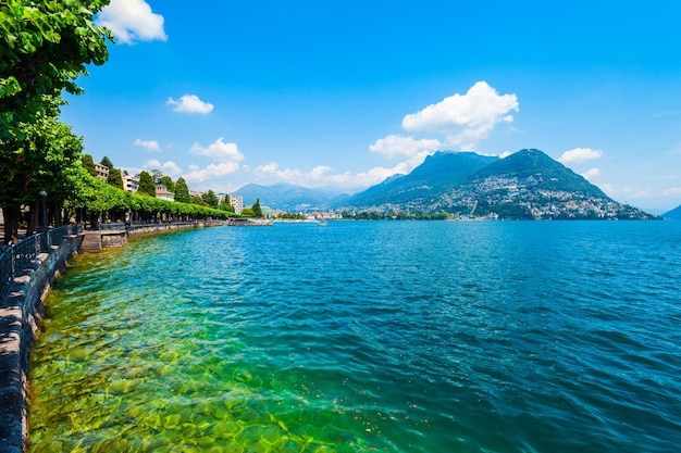 Lugano lake and city Switzerland