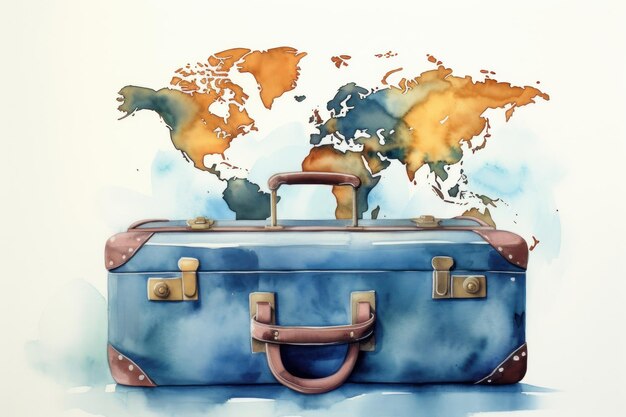 Photo luggage suitcase world map