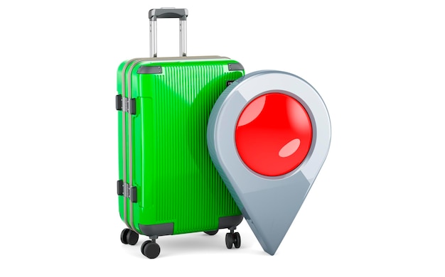 Luggage with map pointer 3D rendering