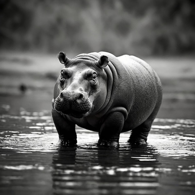 Lumbering Hippo captures the impressive and somewhat comical presence of one of Africas largest mammals The image features a hippo moving slowly and deliberately through its natural habitat perhaps