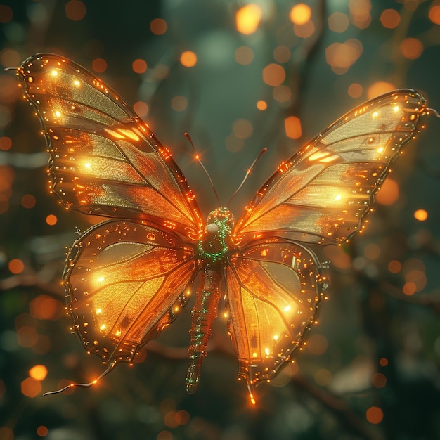 Luminous Butterfly With Glowing Wings in a Green Forest