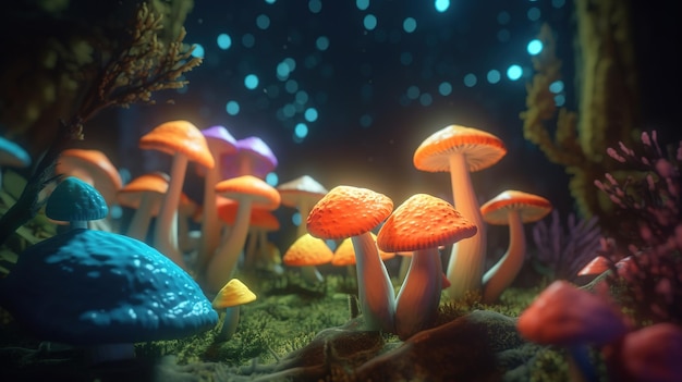 Luminous Colorful Mushrooms in a Psychedelic Space Fantasy Generative ai