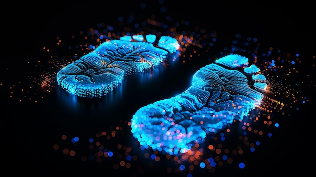 Photo luminous digital footprint made of glowing dots for biometric privacy encryption big data concepts