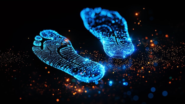 Photo luminous digital footprint made of glowing dots for biometric privacy encryption big data concepts