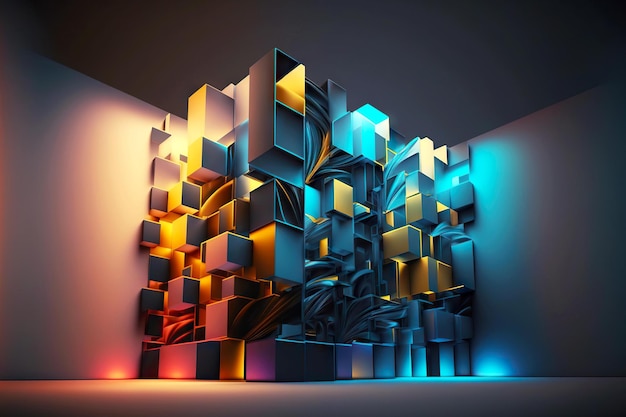 Luminous e with threedimensional walls as d render abstract geometric background generative ai