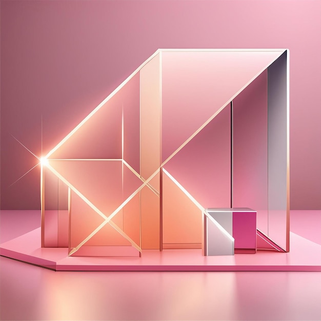 Luminous Elegance Shiny 3D Shapes on Pink Gradient Stage