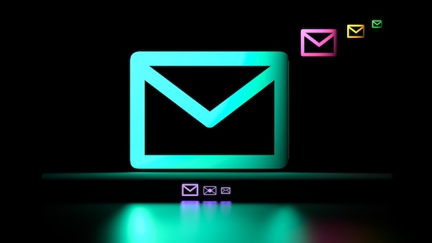 Luminous envelopes letters Symbols of envelopes letters banner Concept of correspondence messages 3D render