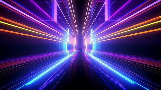 Luminous Extravaganza 3D Render of Ultraviolet Neon Lines in a Night Laser Show