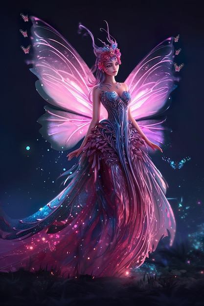 Luminous Fairy with Fluorescent wings Fantasy World Generative AI