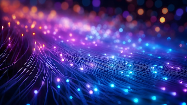 Luminous Fiber Optic Cables Representing the Interconnected Quantum Computing Network System of Global Intelligence and Data Transfer