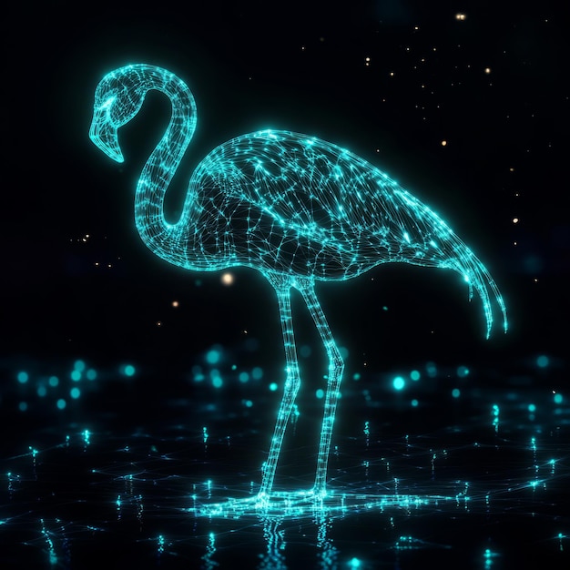 Photo luminous flamingo silhouette 8k pointillism art in unity_2