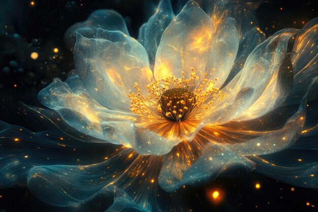 Photo a luminous flower with glowing petals and a dark background