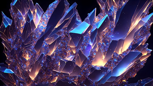 Photo luminous fractured crystals background 3d wallpaper