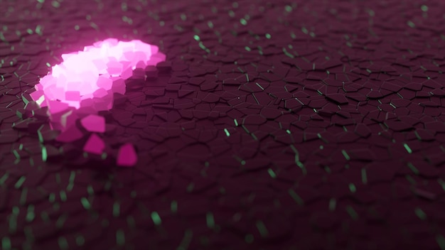 A luminous living object moves in a circle under the tile Pink purple neon color 3d illustration