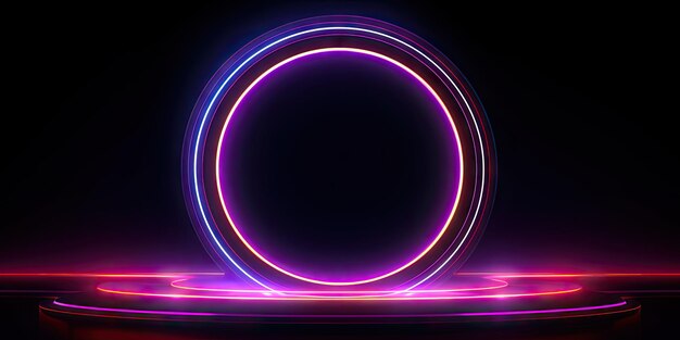 A luminous neon circle dominates the dark scene its undulating lights creating a dynamic and captivating visual effect AI generative