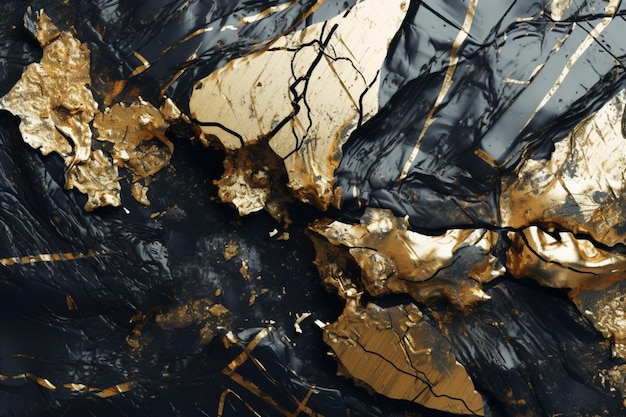 Luminous Reflections Black and Gold Kintsugi Art Texture generative AI