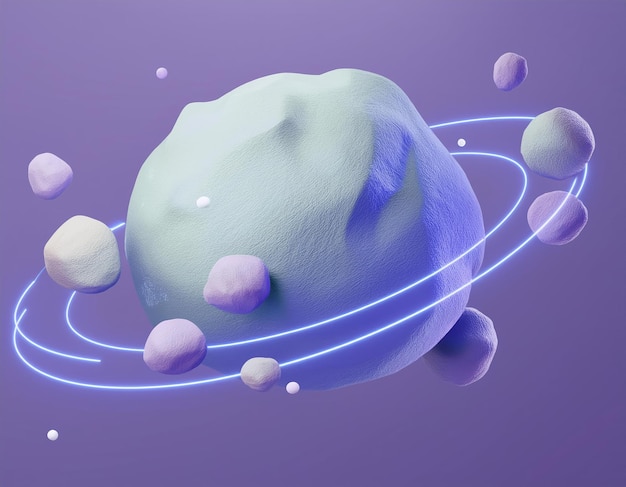 Photo a luminous ring encircles a large fluffy planet 3d illustration