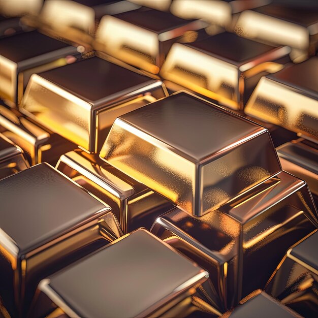 Photo luminous stacks of gold bars on dark background