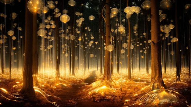 Luminous Trees Populate a Forest Where Biology and Digital Technologies Intertwine Yielding Stu