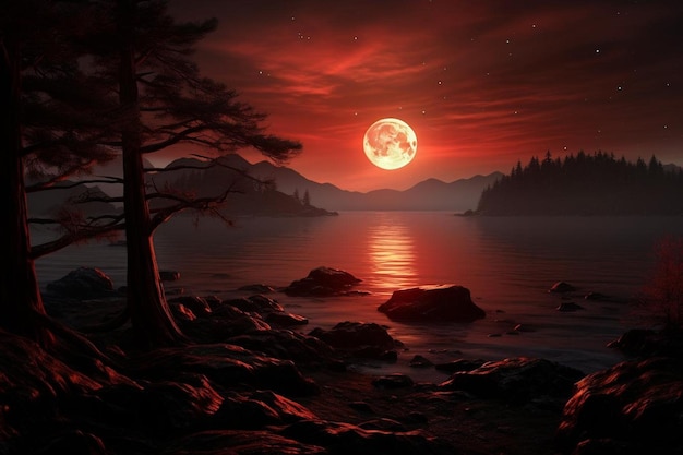 Lunar Eclipse Casting a Red Glow beautiful weather colorful sky texture wallpaper